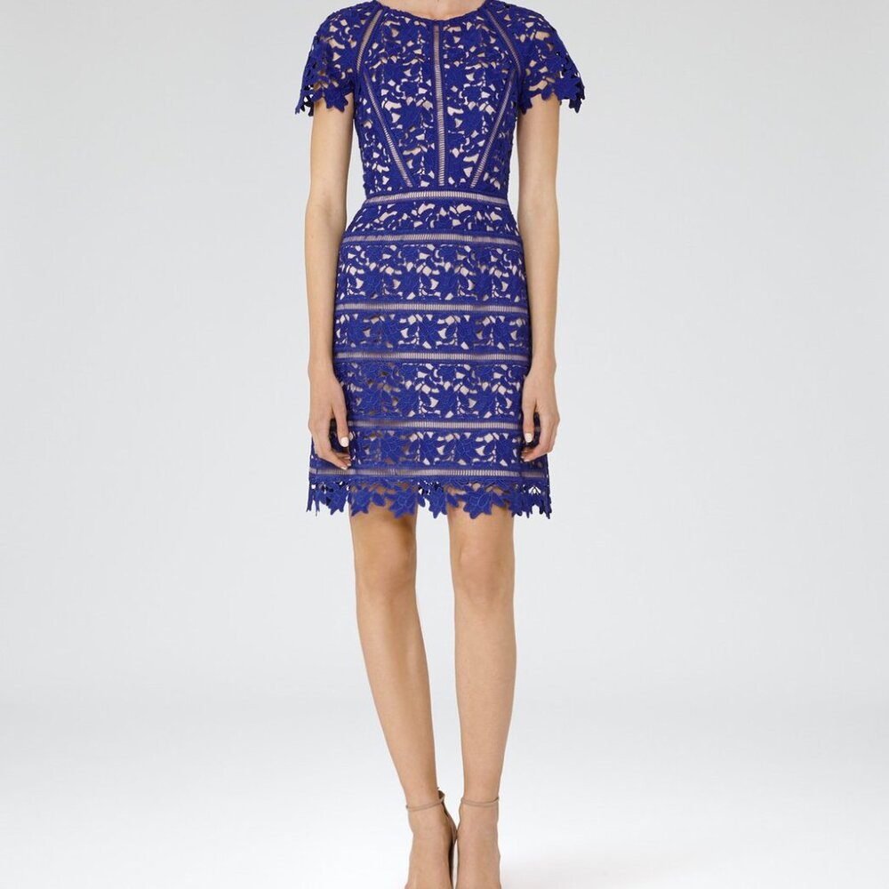 Reiss Dress Women's Lace Summer Short Sleeve Blue Small